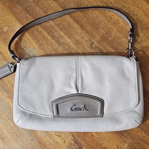Coach - 9" x 5" Wristlet Clutch Purse Beige and Tan - Picture 1 of 8